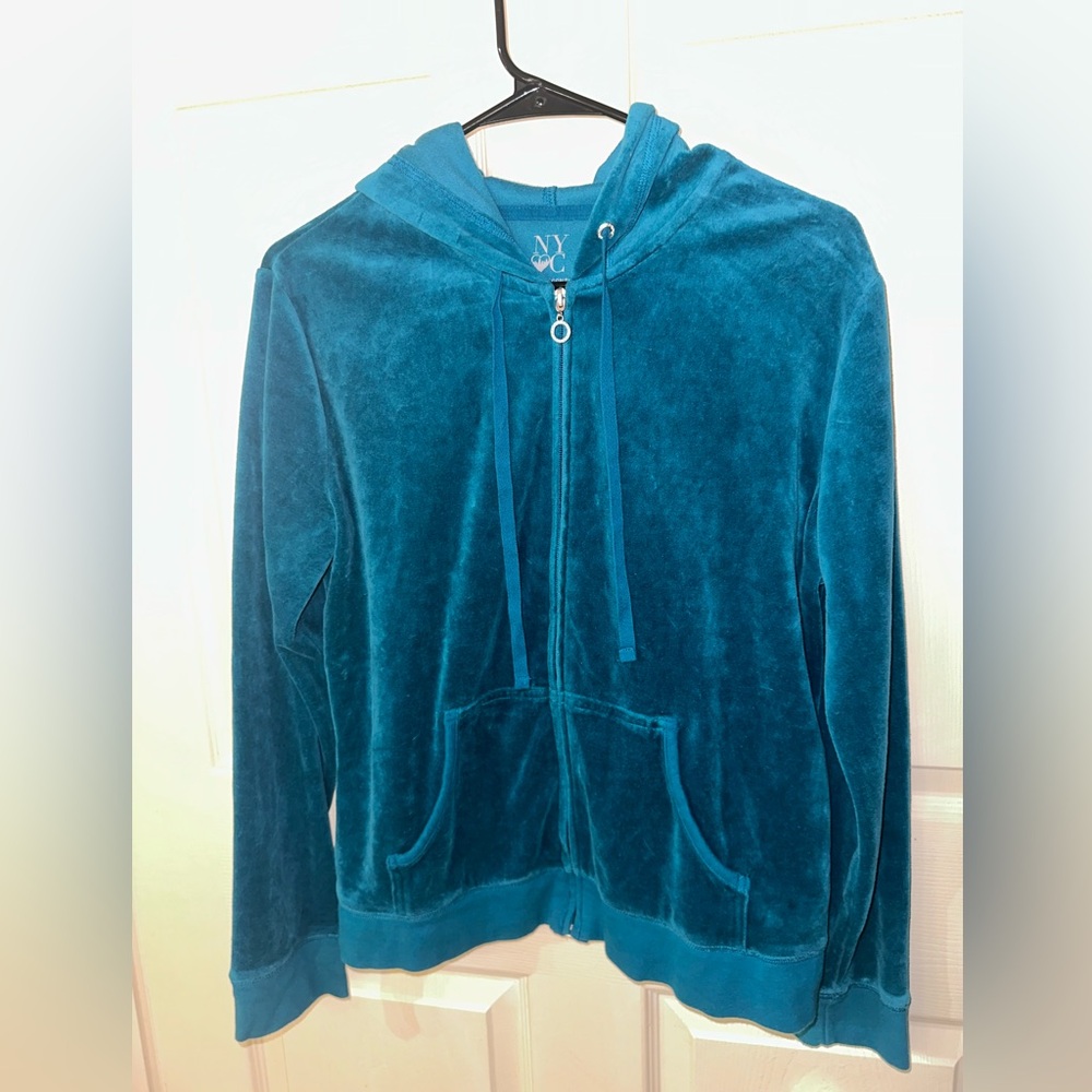New York & Company Vibrant Blue velour track zip up jacket L Y2K lounge